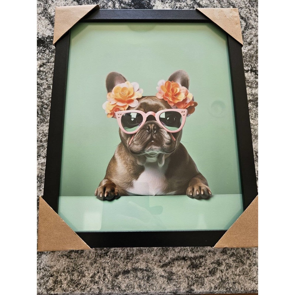 Frenchie French Bulldog Framed Glass Picture Pink Sunglasses - Picture 3 of 3